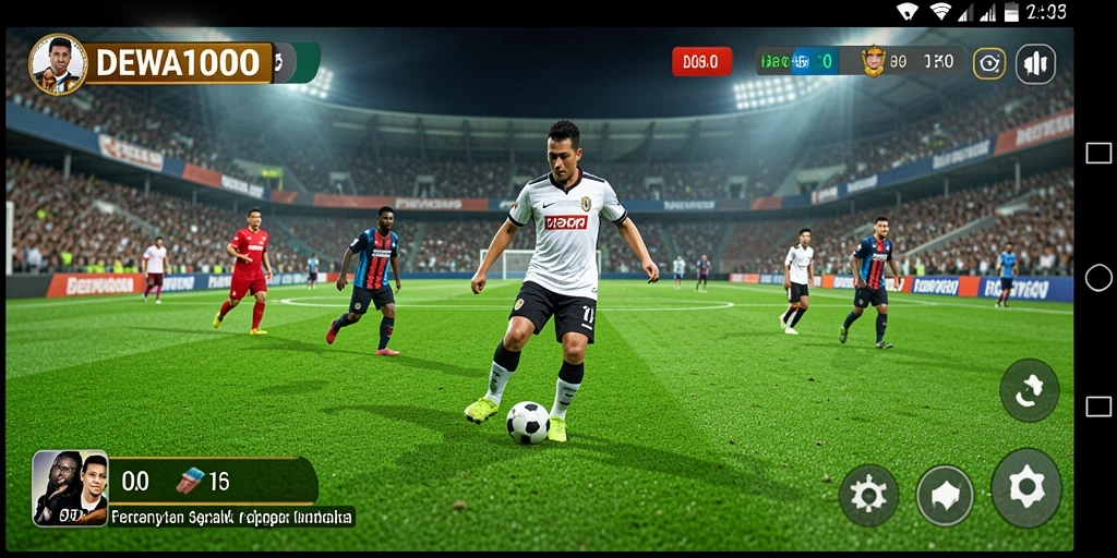Screenshot menampilkan aksi seru dalam permainan sepak bola DEWA1000.