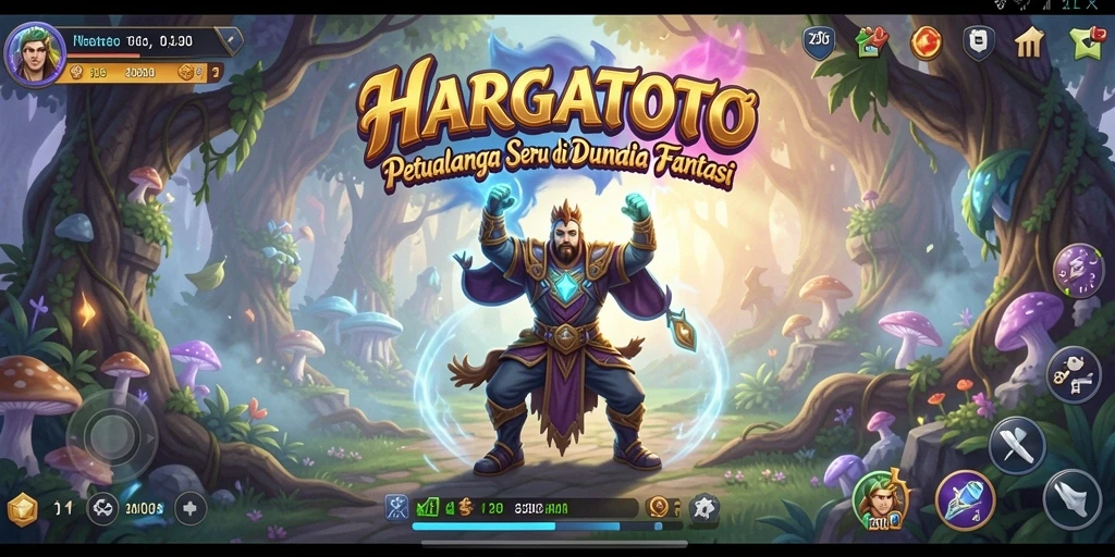 Screenshot gameplay HARGATOTO yang menunjukkan karakter menjelajah dunia fantasi.