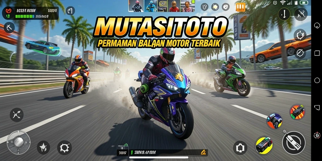 Tampilan gameplay seru dari MUTASITOTO dengan balapan motor yang menantang.