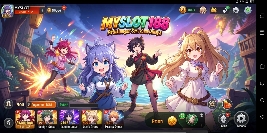 Screenshot dari gameplay seru MYSLOT188 dengan karakter Anime yang menarik.