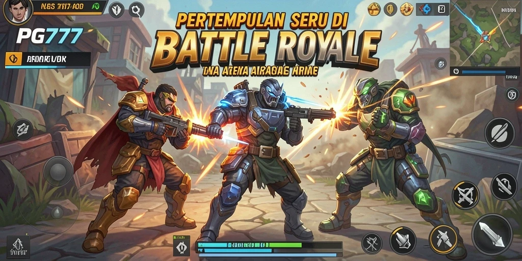 Tampilan gameplay PG777 dengan aksi Battle Royale yang mendebarkan.