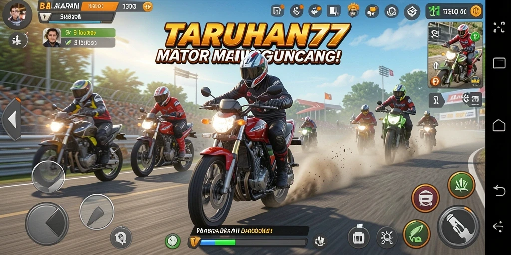 Tampilan gameplay TARUHAN77 yang mendebarkan dalam balapan motor.